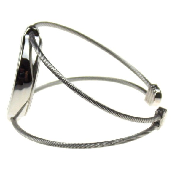 Ortz Cuff Watch Silver Flexible Fit Analog Cable Bracelet Round Slides On Gift - Picture 4 of 5